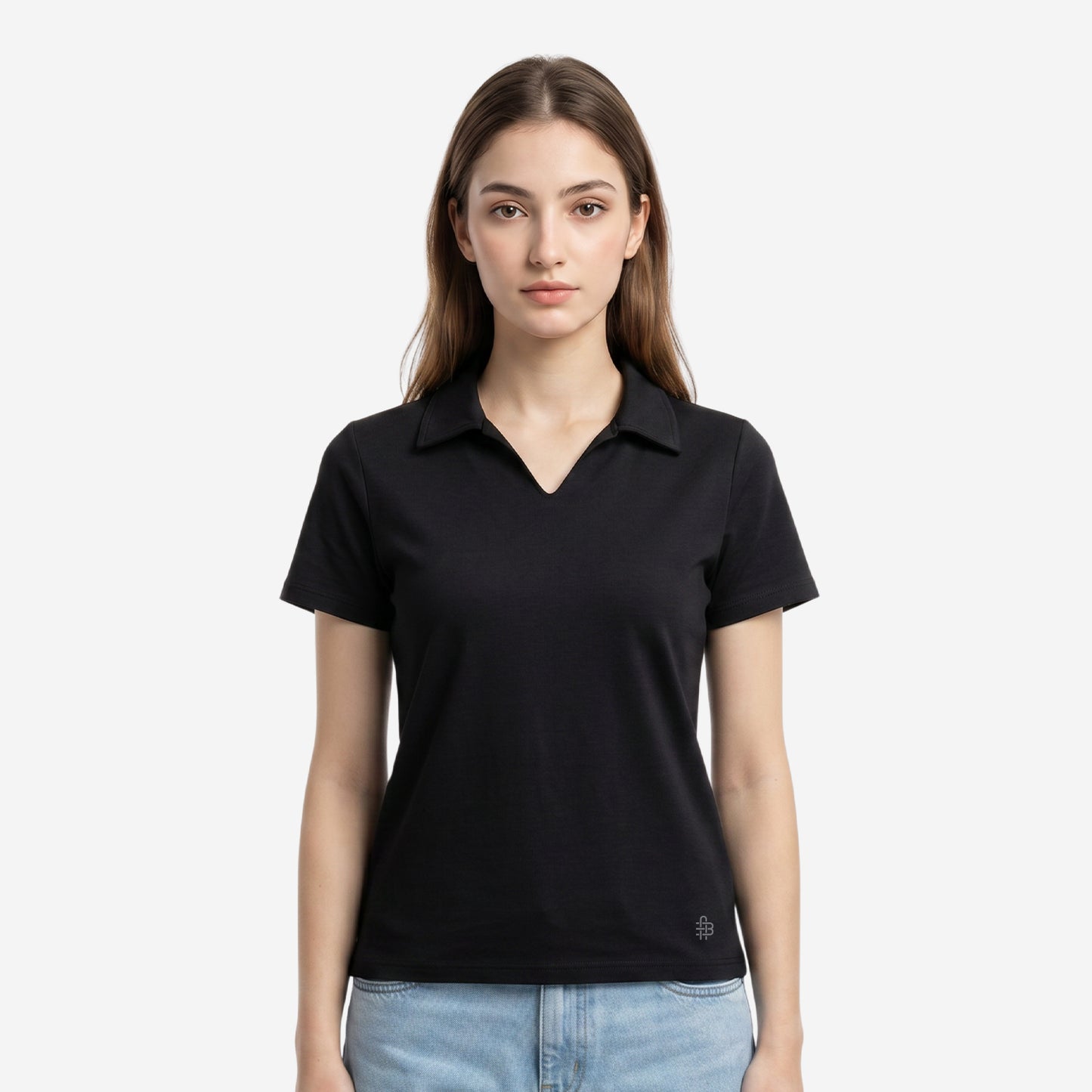 Women’s Solid Black Polo Half Sleeve T-Shirt