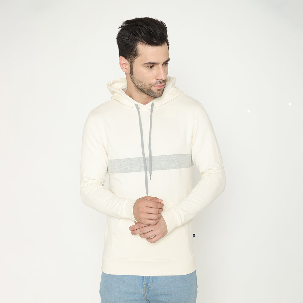 Men's Grey Striped Hoodie Sweatshirt - Off White