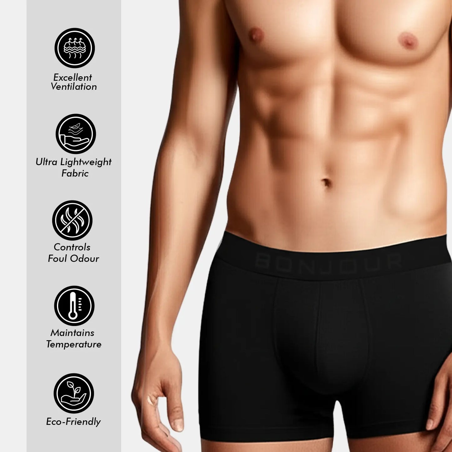 Men’s Bamboo Trunk Black– Ultra Soft, Odour Free (Pack of 1)