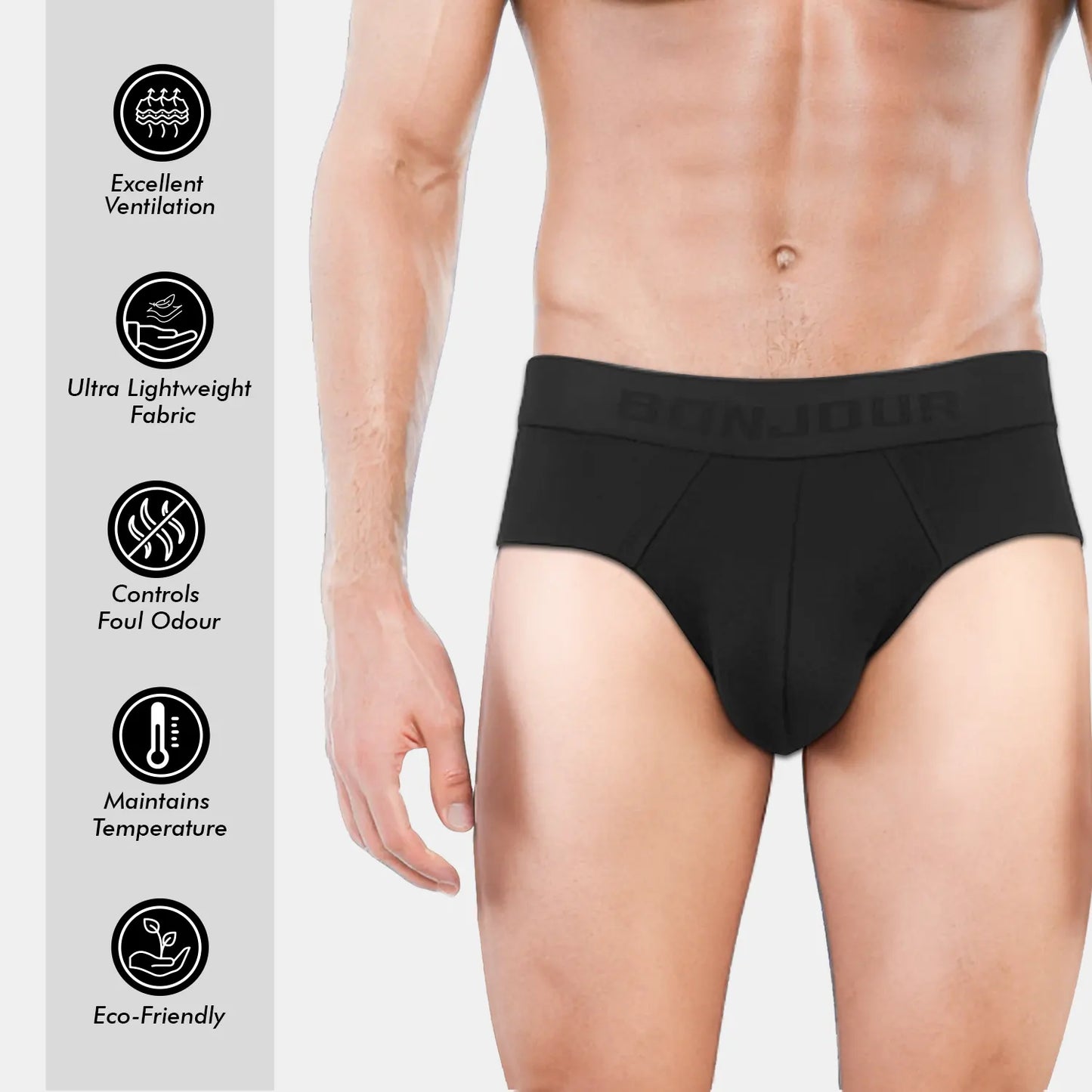 Bonjour Men’s Bamboo Black Brief – Ultra Soft, Odour Free (Pack of 1)