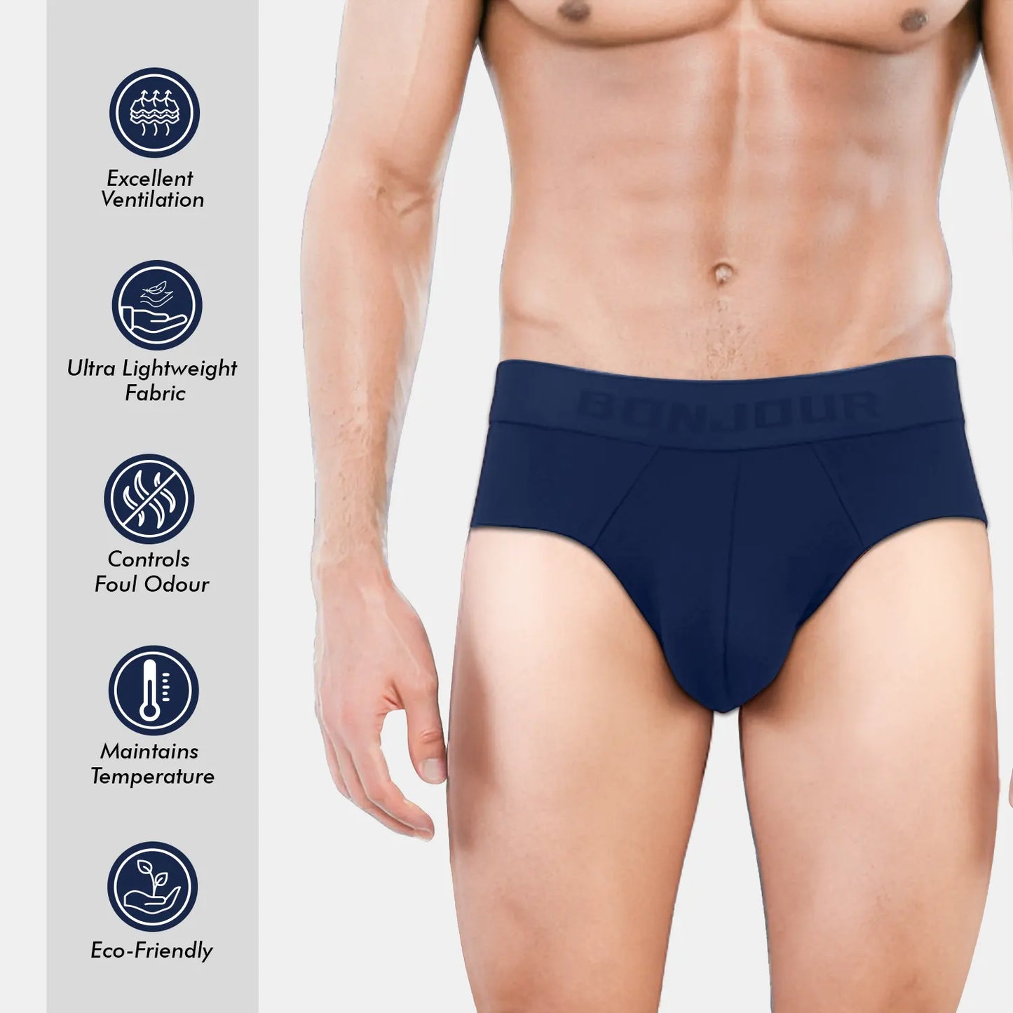 Bonjour Men’s Bamboo Navy Brief – Ultra Soft, Odour Free (Pack of 1)