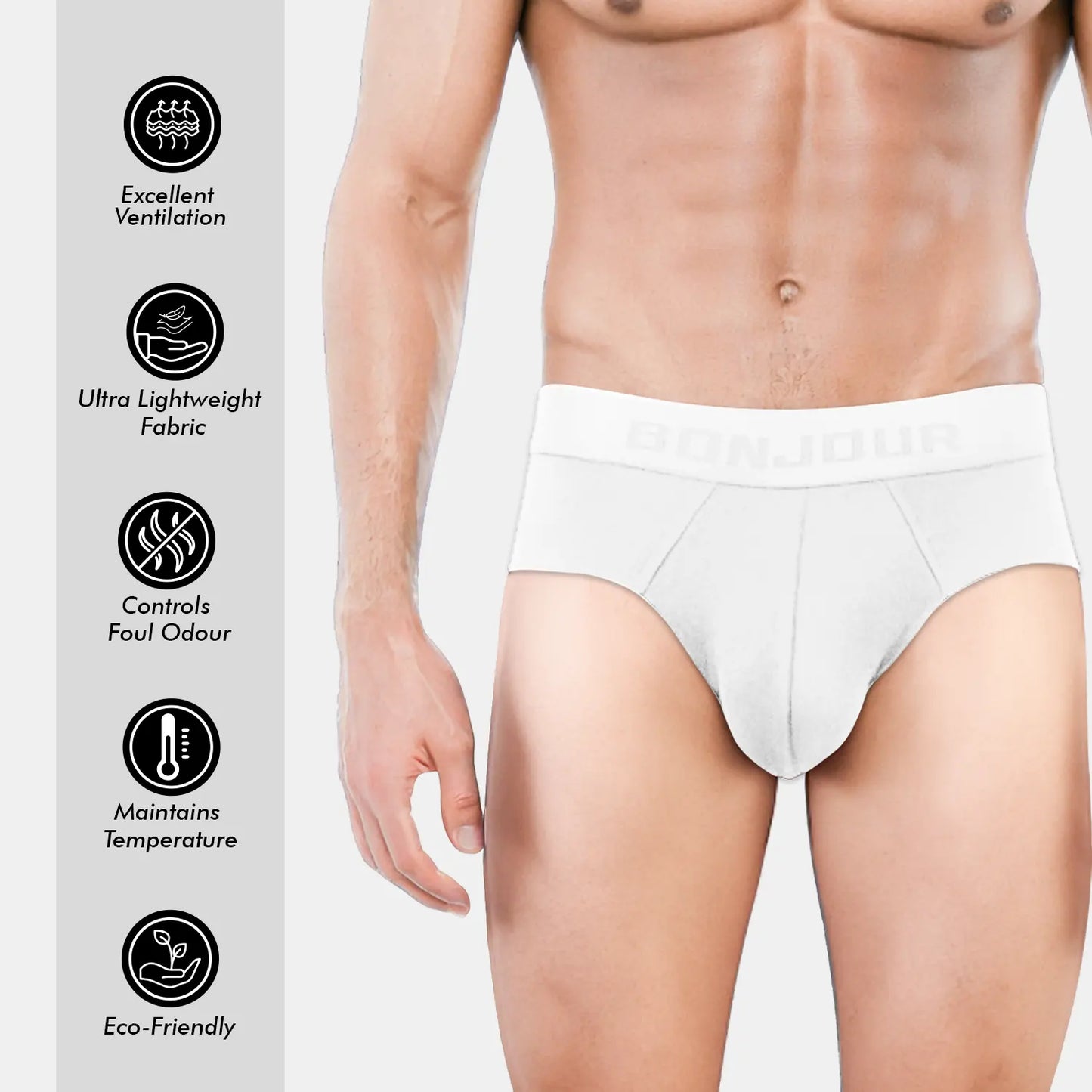 Bonjour Men’s Bamboo White Brief – Ultra Soft, Odour Free (Pack of 1)