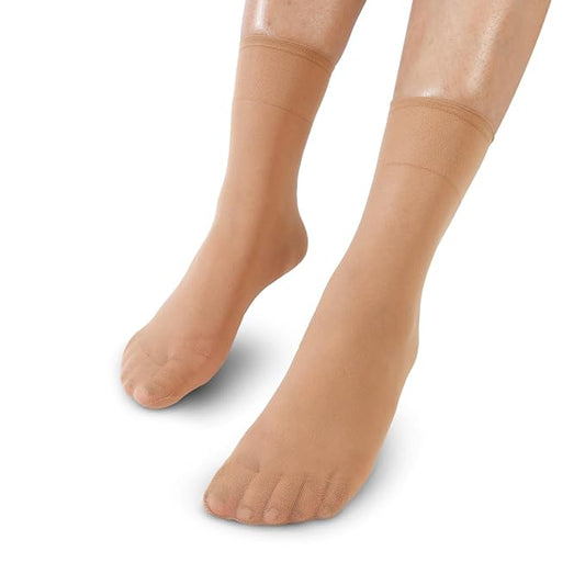 Women's & Girls' Sheer Matte Ankle High Socks (Skin)