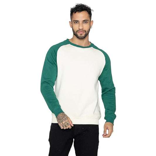 Men's Raglan Sleeve Crew Neck Sweatshirt (Ivory & Green)