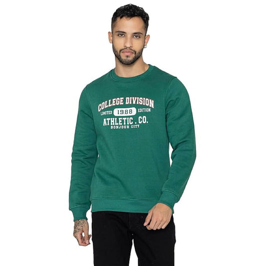 Men's Printed Crew Neck Sweatshirt | College Division Graphic Pullover (Green)