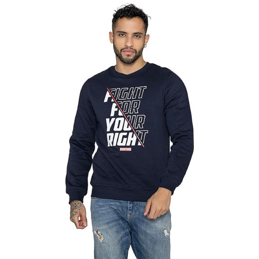 Men's Graphic Printed Crew Neck Sweatshirt – Fight For Your Right (Navy)