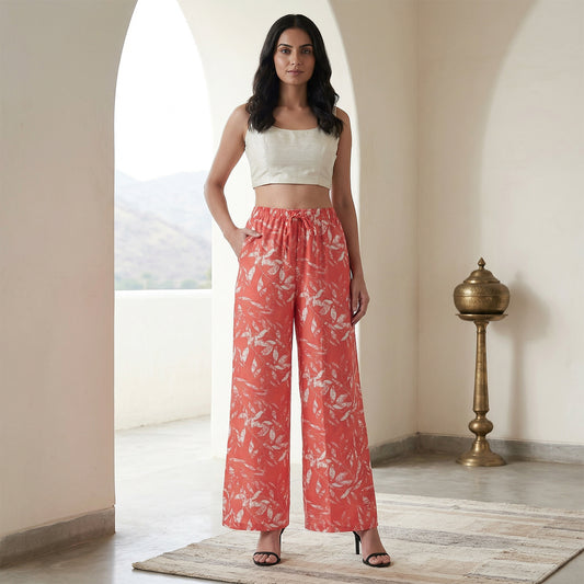 Dk.Peach Floral Printed Palazzo for Women | Comfortable Fit (Pack of 1)