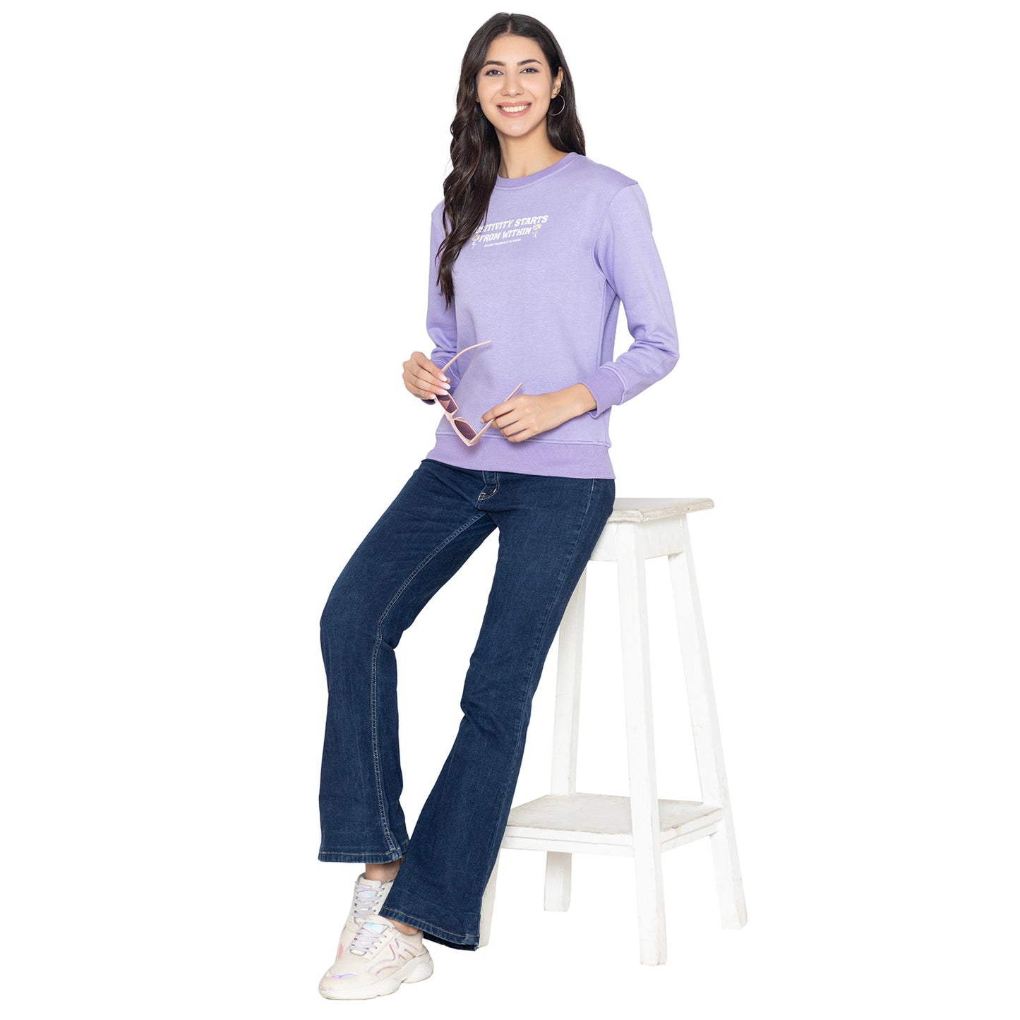 Women's Full Sleeve Round Neck Sweatshirt - Lavender