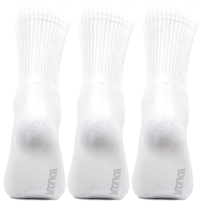 Men Cushioned White Joggers Crew Sports Socks- Pack of 3