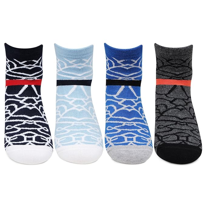 Gen X Abstract Pattern Ankle Socks for Young Boys ( 13-16 Years) - Pack of 4