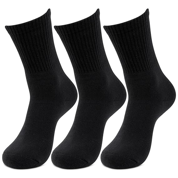 Men Cushioned Black Joggers Crew Length Sports Socks- Pack of 3