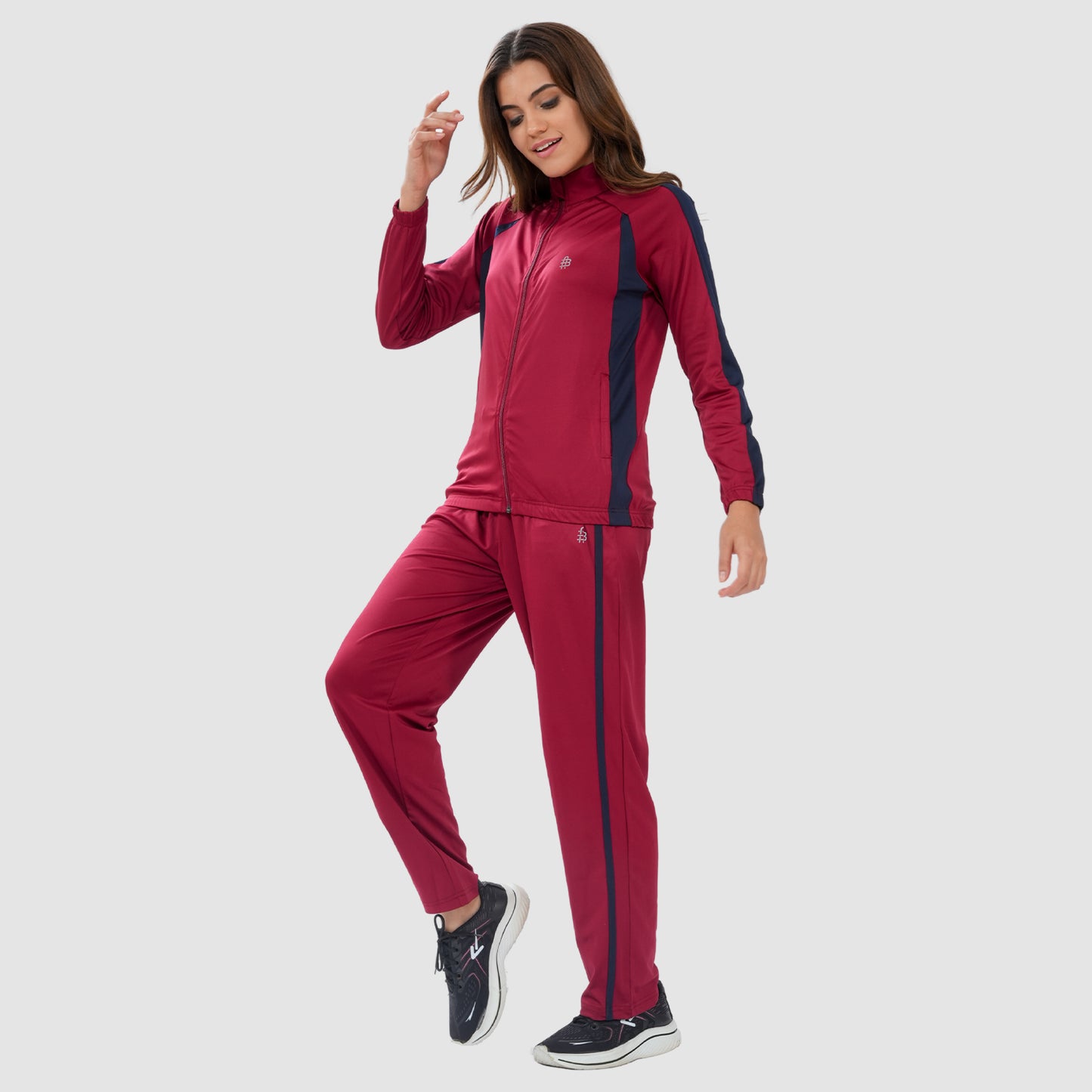Bonjour Women's High Neck Winter Tracksuit with Full Zip Jacket & Elastic Waist Lower – Soft Warm Activewear for Gym, Running & Casual Wear