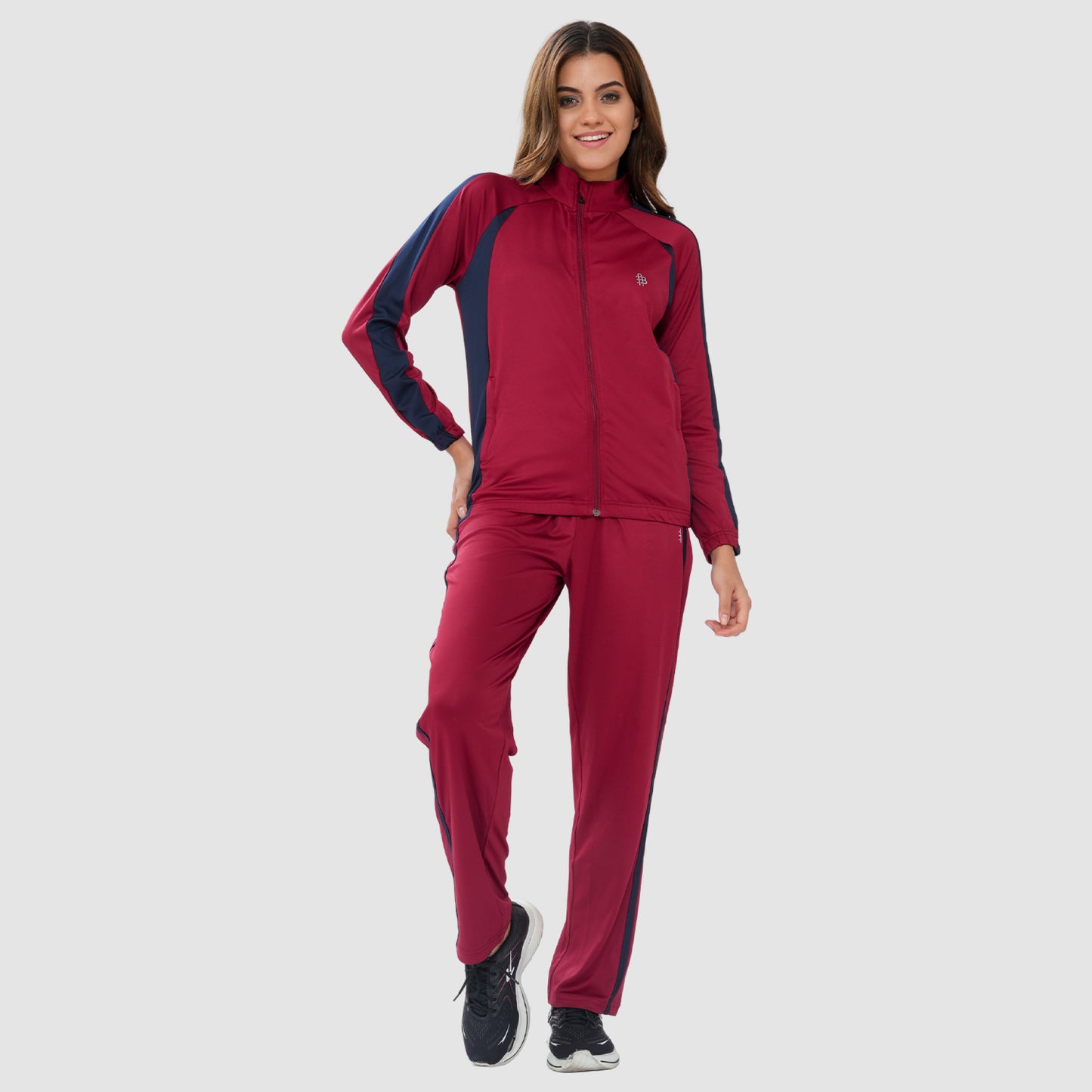 Bonjour Women's High Neck Winter Tracksuit with Full Zip Jacket & Elastic Waist Lower – Soft Warm Activewear for Gym, Running & Casual Wear