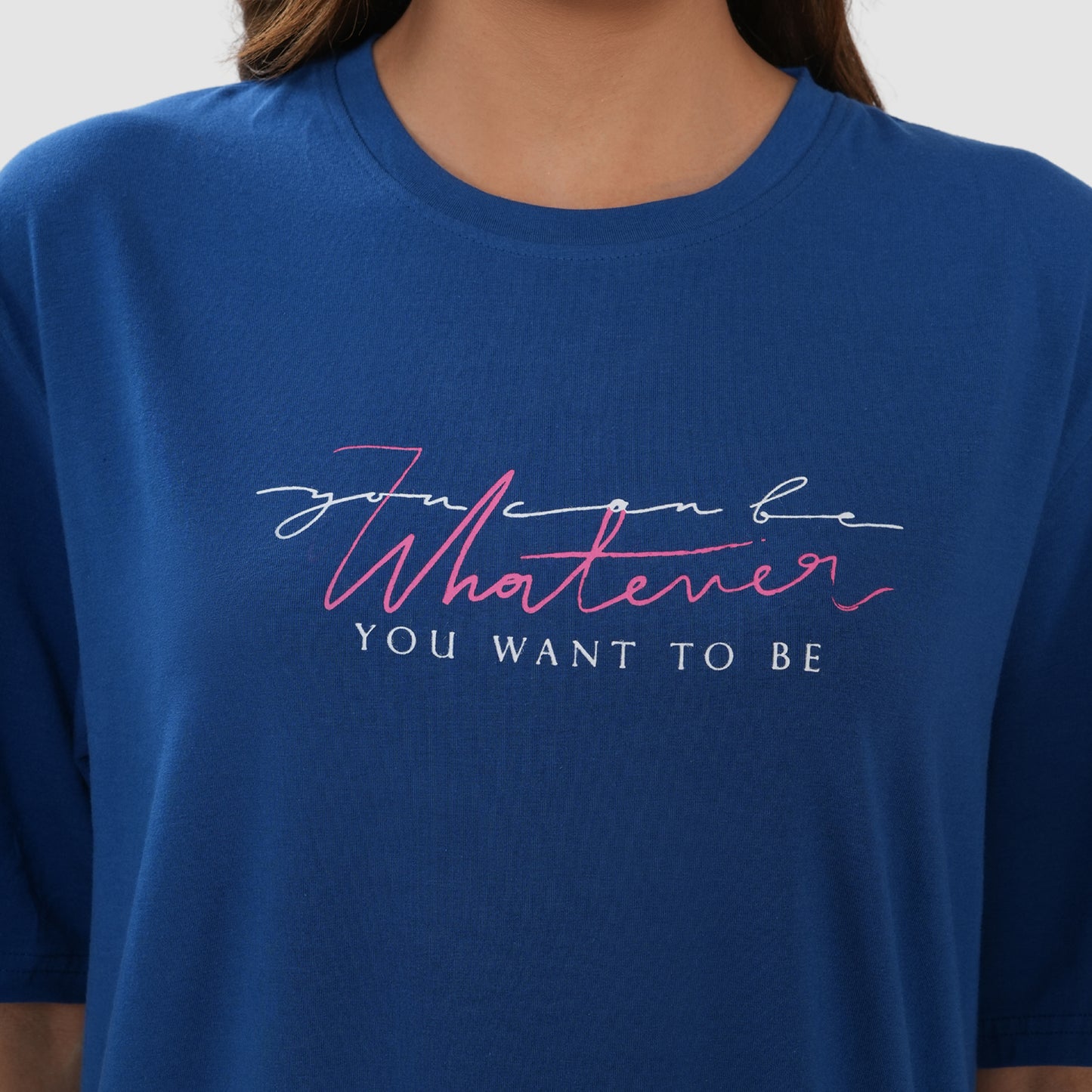 Women-Knitted-Fabric-Regular-Fit-Half-Sleeve-Tee/T-shirt - Strong Blue