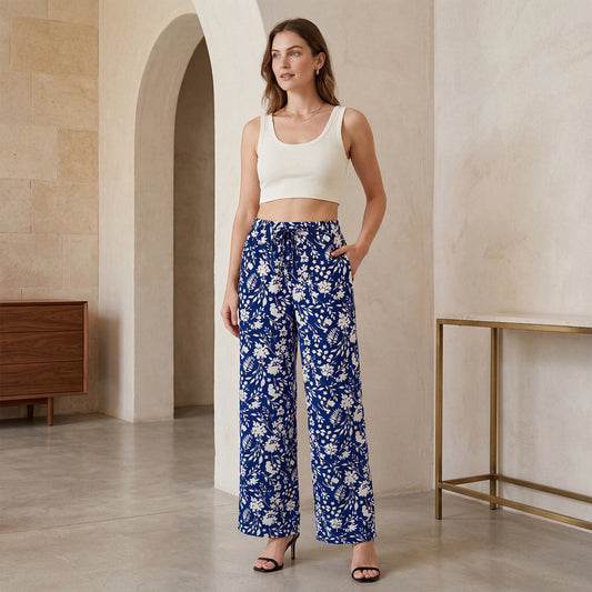 Navy Floral Printed Palazzo for Women | Comfortable Fit (Pack of 1)