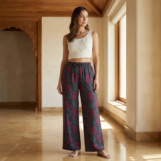 Grey Floral Printed Palazzo for Women | Comfortable Fit (Pack of 1)