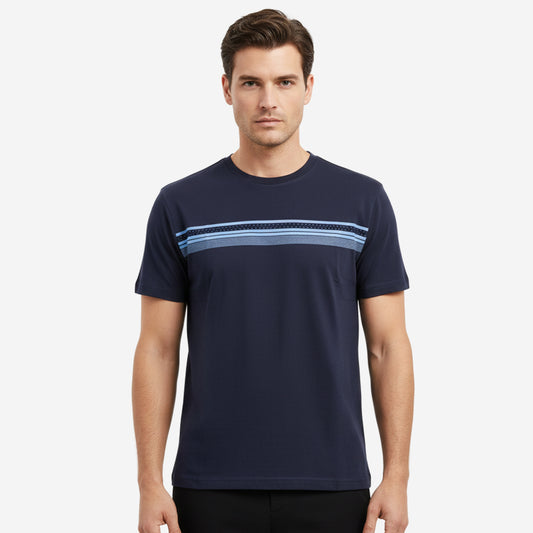Men’s Printed Round‑Neck T‑Shirt (Navy)