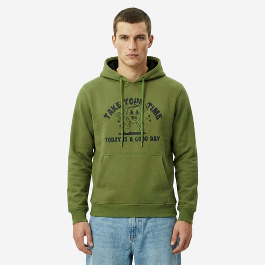 Relaxed Fit Printed Pullover Hoodie for Men (Olive)