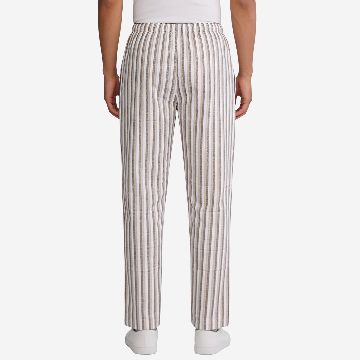 Men’s Cotton Printed Pyjama with White and Beige Stripes