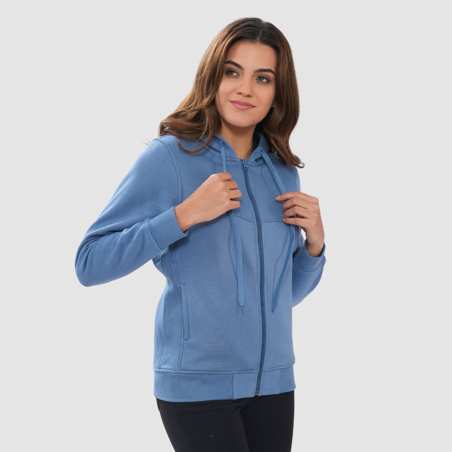 Women's Solid Zipper Hooded Sweatshirt