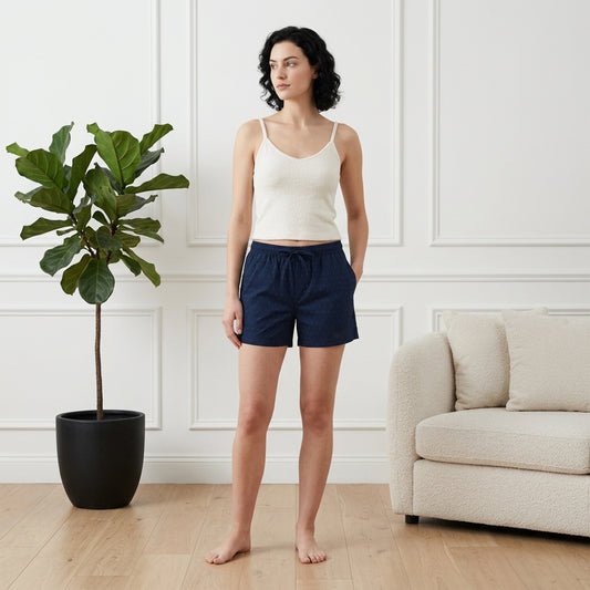Women Regular Fit Navy Cotton Boxer Shorts