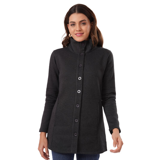 Women Winter High Neck Long Coat (Black)