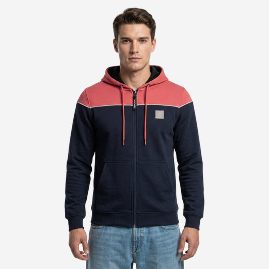 Relaxed Fit Printed Zip-Through Hoodie for Men (Navy)