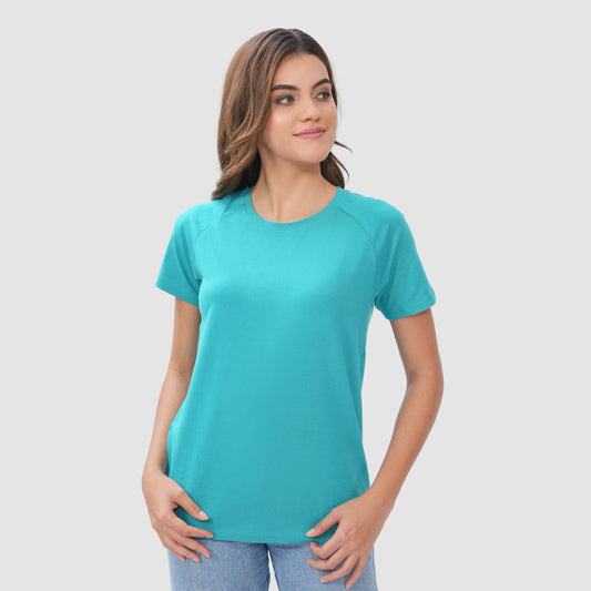 Women Knitted Fabric Regular Fit Short Sleeve Tee/T-shirt - Garden Green