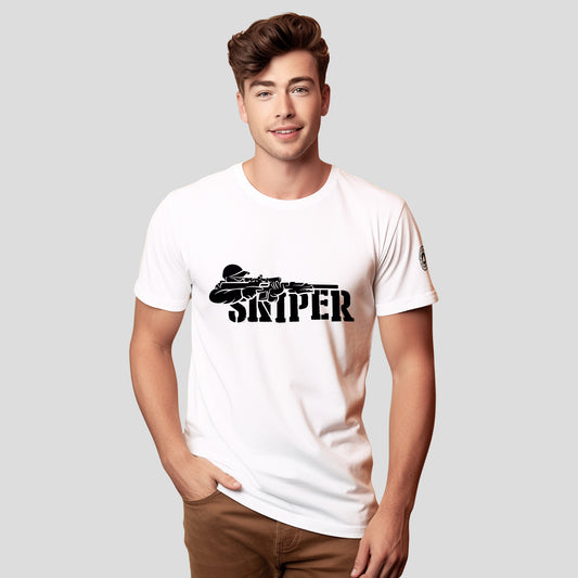 Bontact SNIPER Round-Neck Half Sleeve T-Shirt (White)
