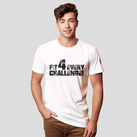 Bontact FIT FOR EVERY CHALLENGE Round-Neck Half Sleeve T-Shirt (White)