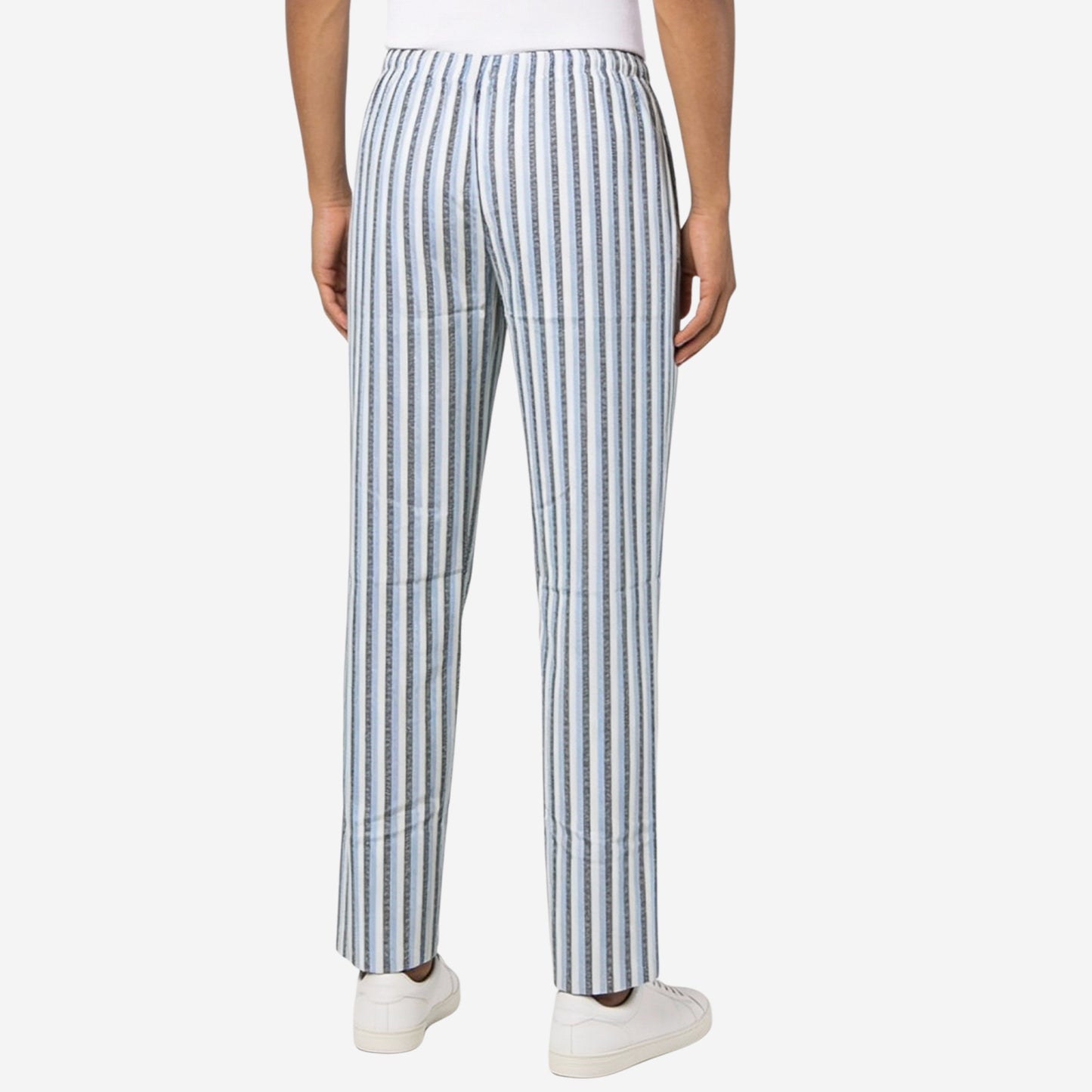 Men Cotton Printed Pyjama with White and Blue Stripes