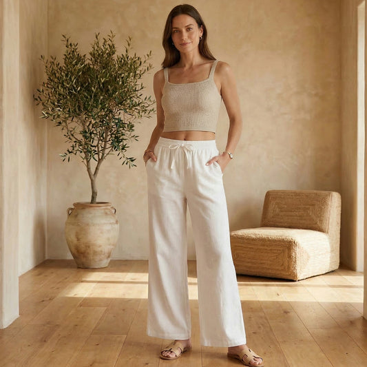Women Solid Woven Viscose Palazzo -Ivory