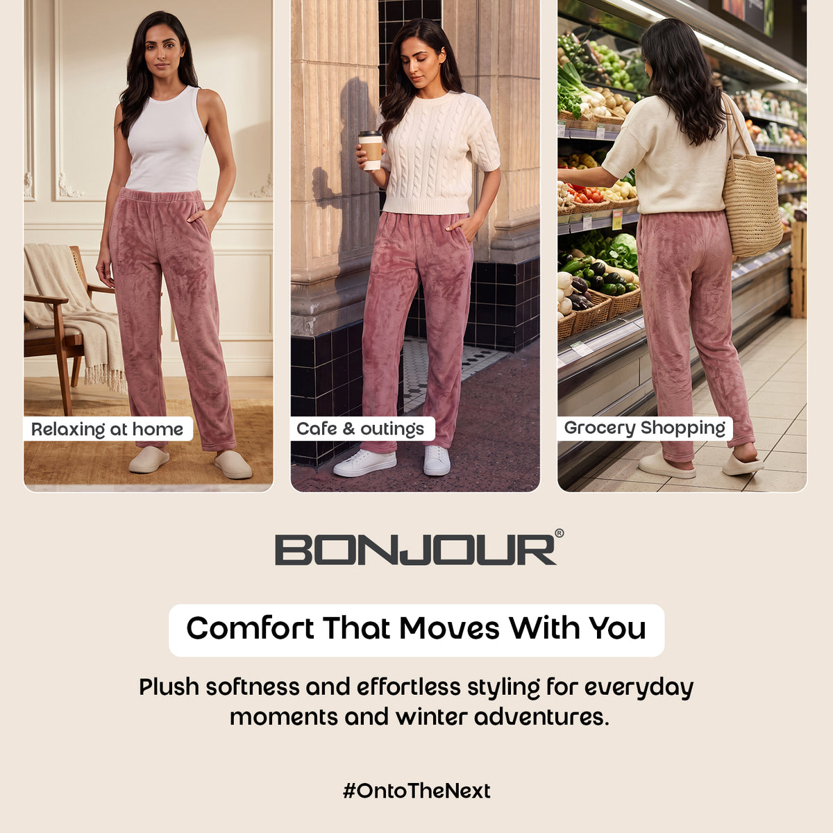 Bonjour Women’s 100% polyester Winter Warm Lower | Comfortable Track Pants | Elastic Waist.