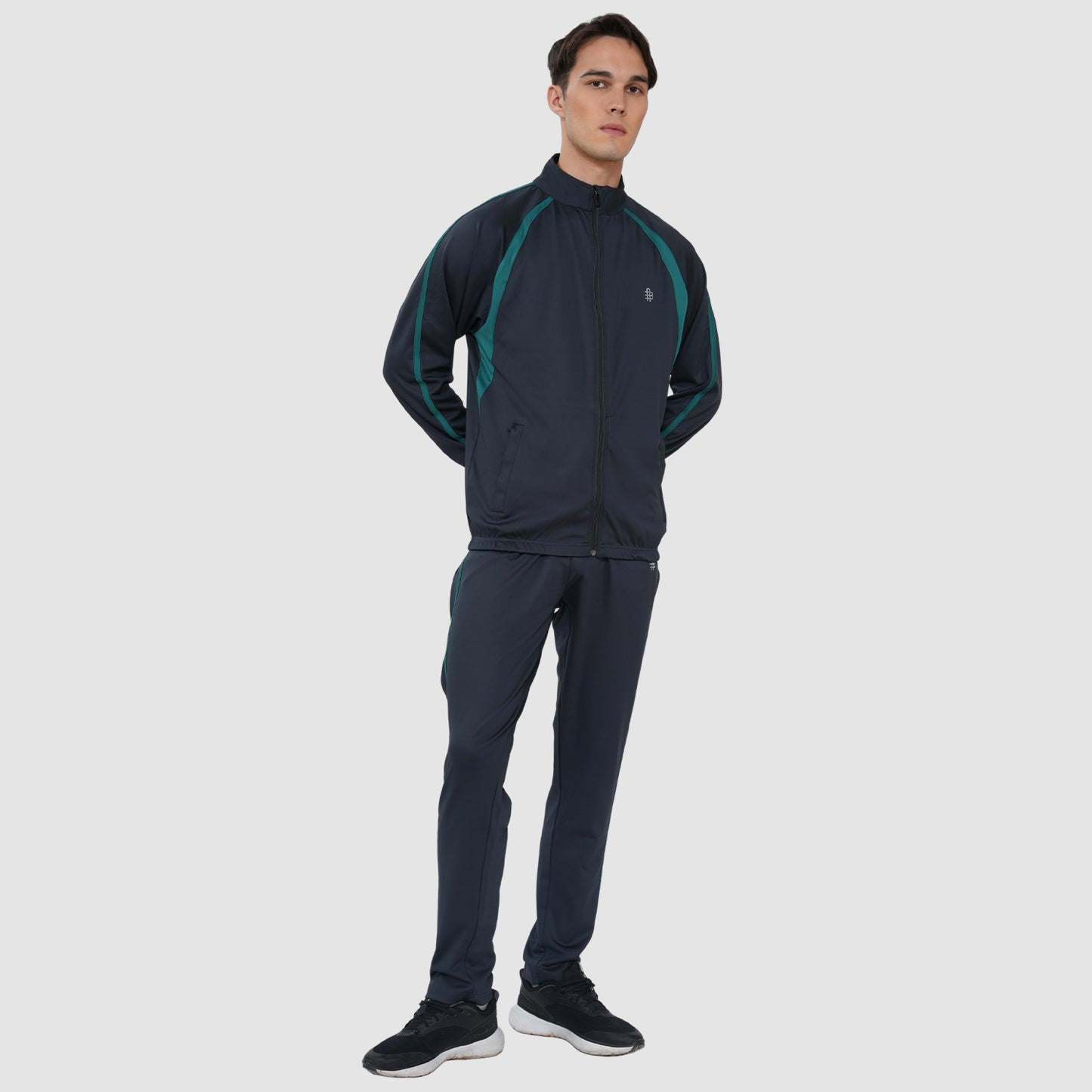 Men’s Navy Blue Track Suit with Contrast Green Panels
