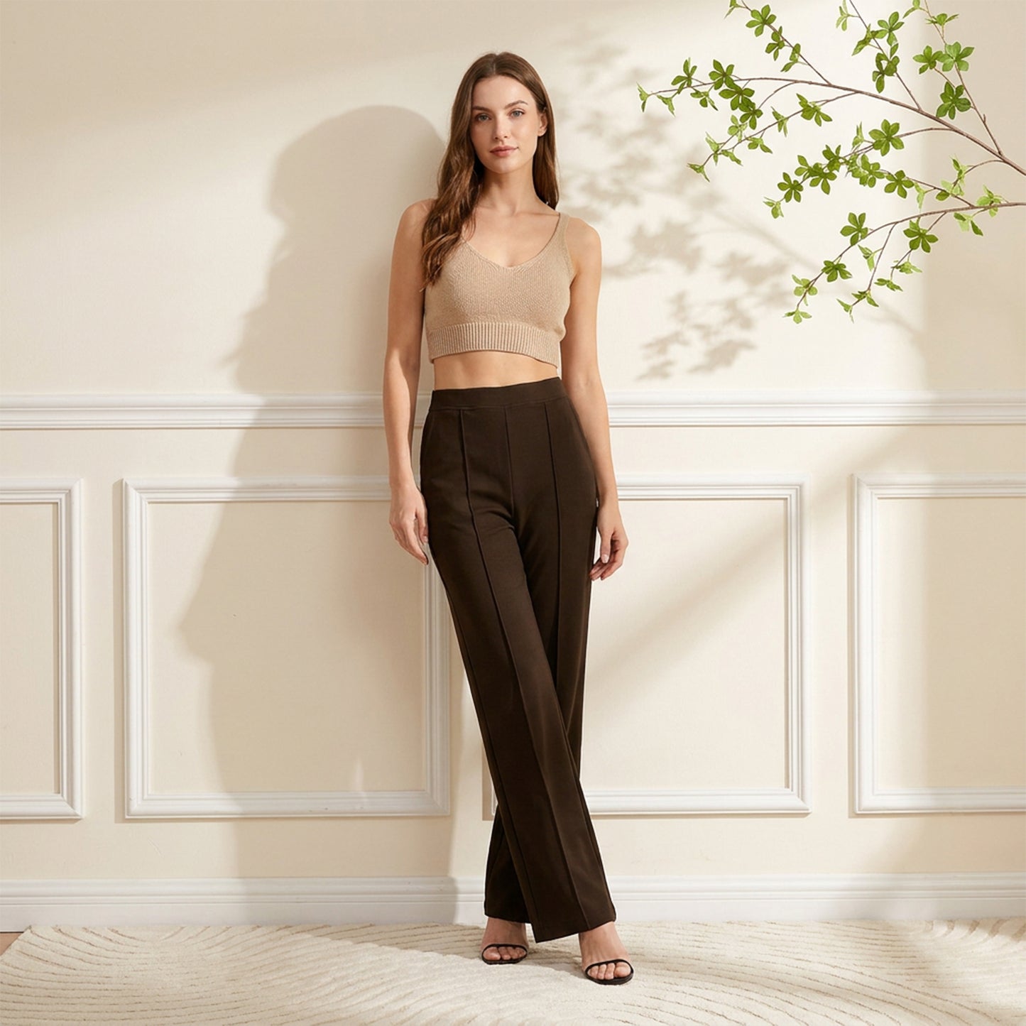 Women Solid Coffee Straight Pants