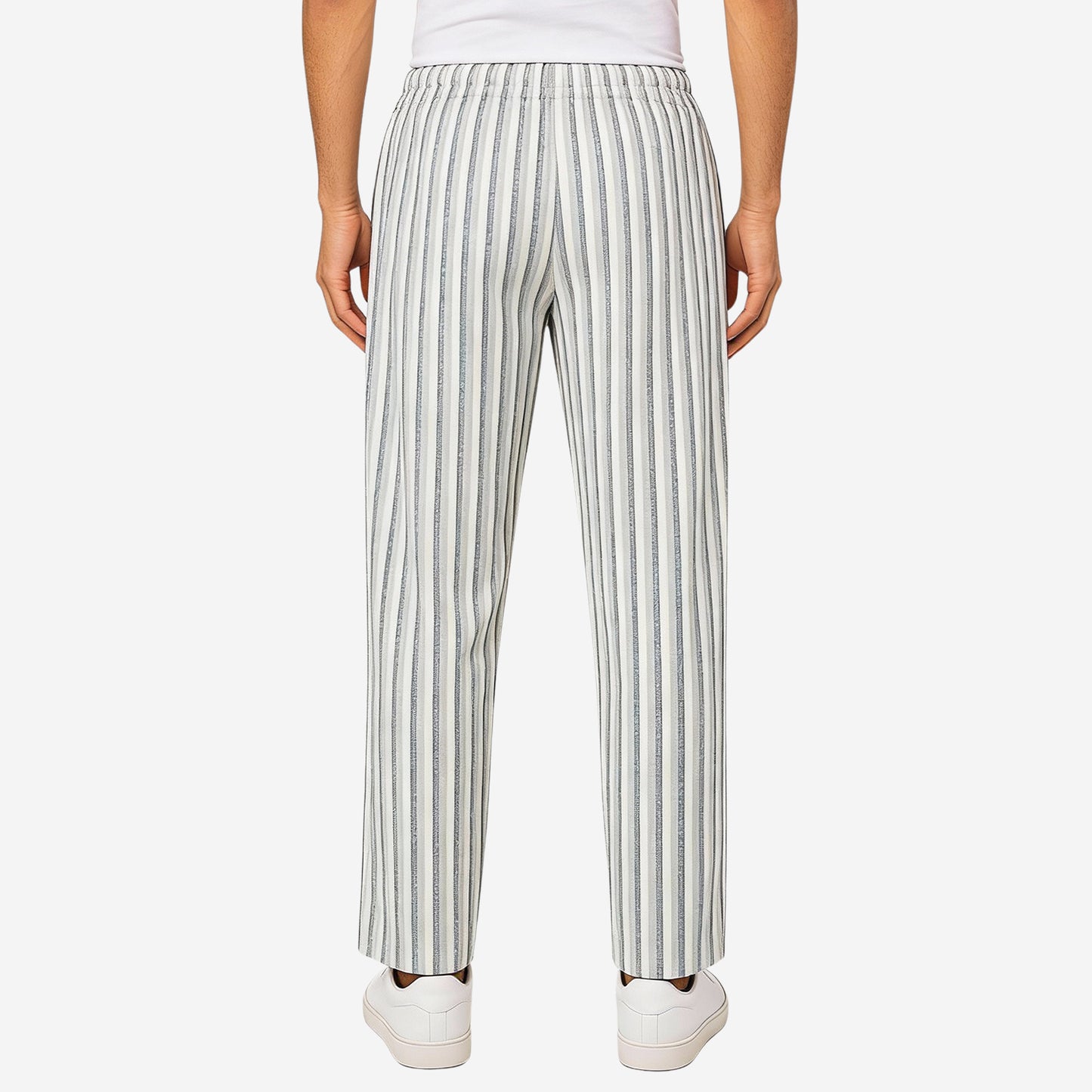 Men Cotton Printed Pyjama with White and Black Stripes
