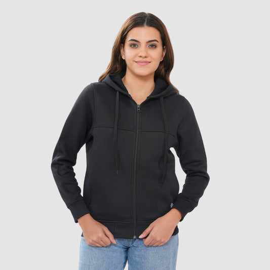 Women's Solid Zipper Hooded Sweatshirt