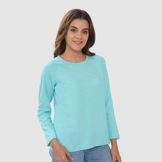 Women Round Neck Lounge Wear Tee- Comfort Fit - Aruba Blue