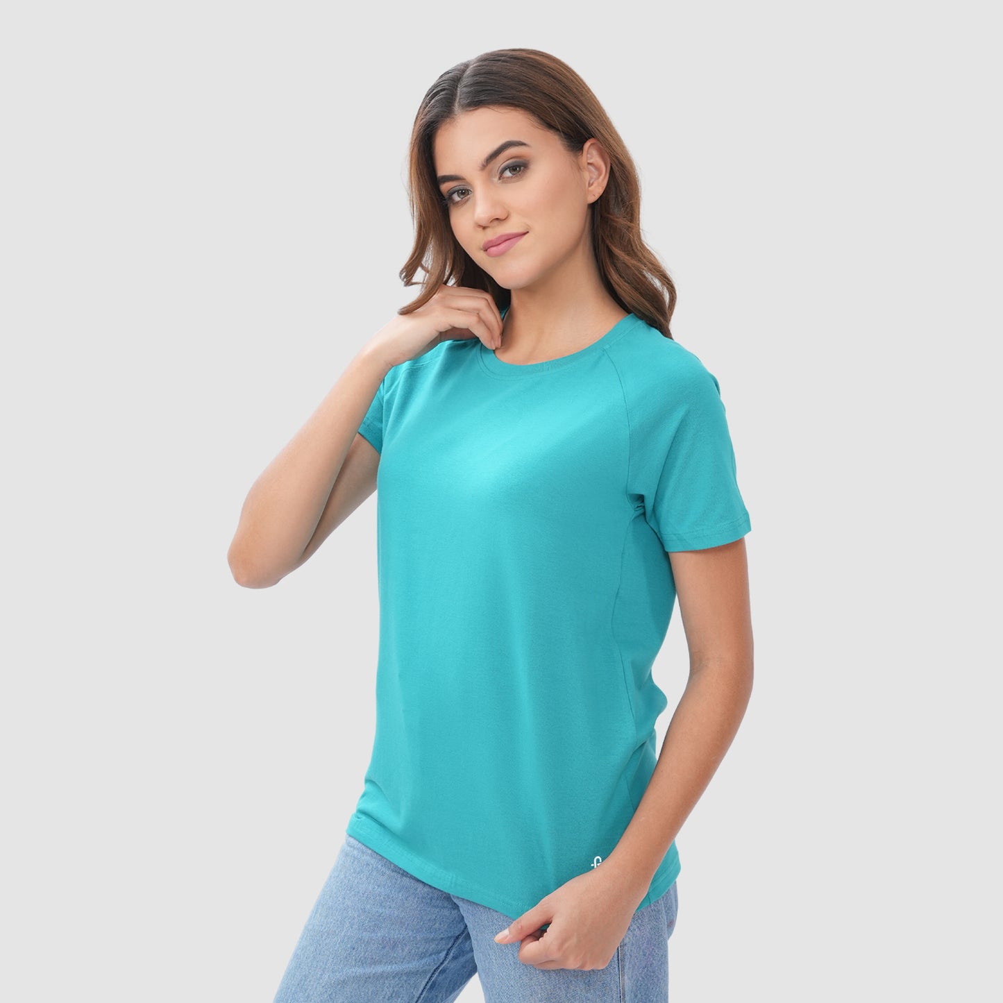 Women Knitted Fabric Regular Fit Short Sleeve Tee/T-shirt - Garden Green