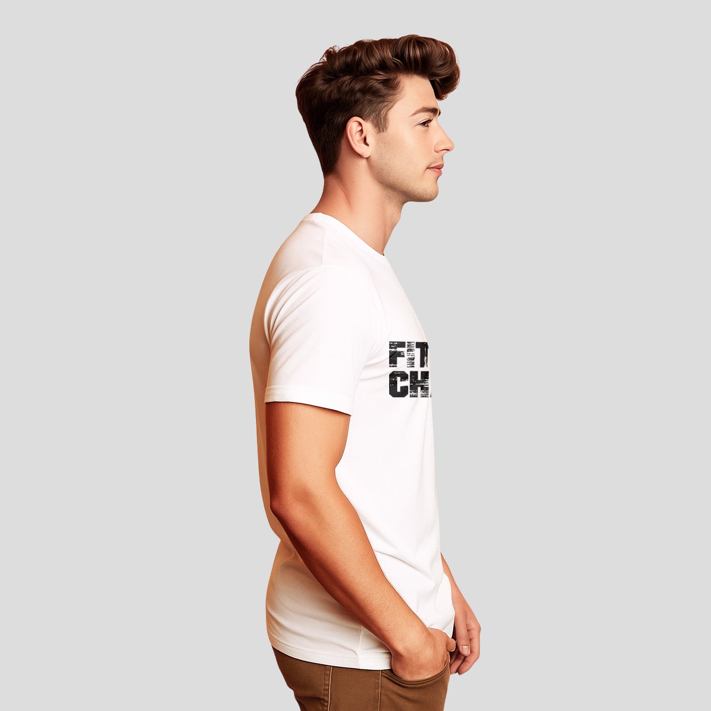 Bontact FIT FOR EVERY CHALLENGE Round-Neck Half Sleeve T-Shirt (White)