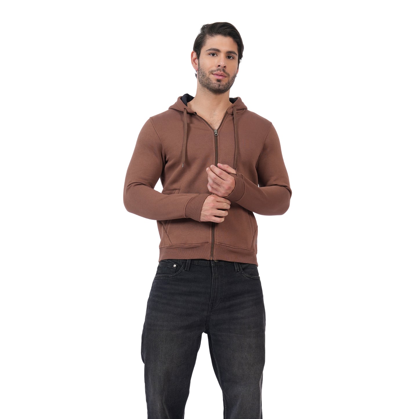 Men’s Zipper Hooded Winter Sweatshirt (Brown)