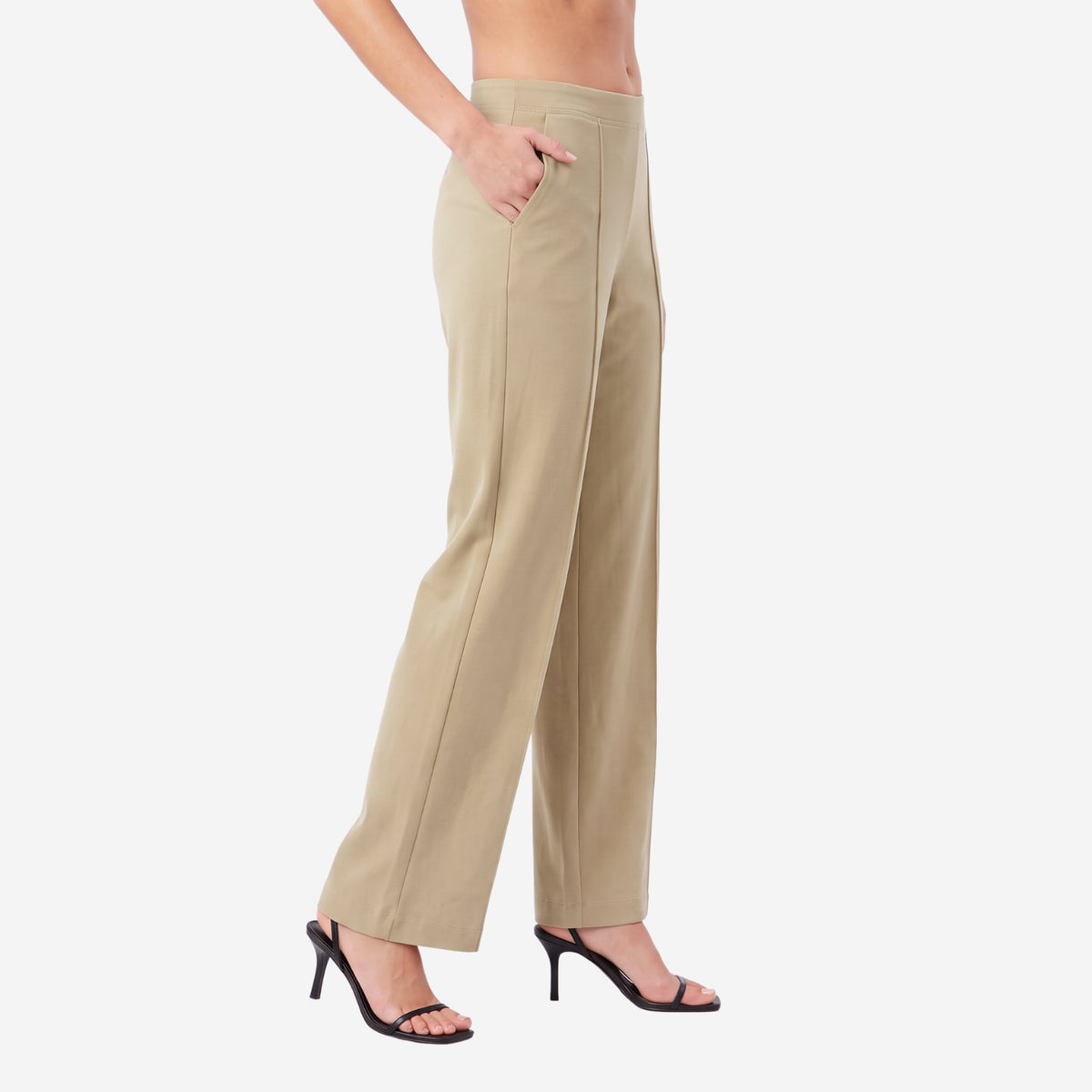 Women High Waist Straight Fit Korean Pants (Khaki)