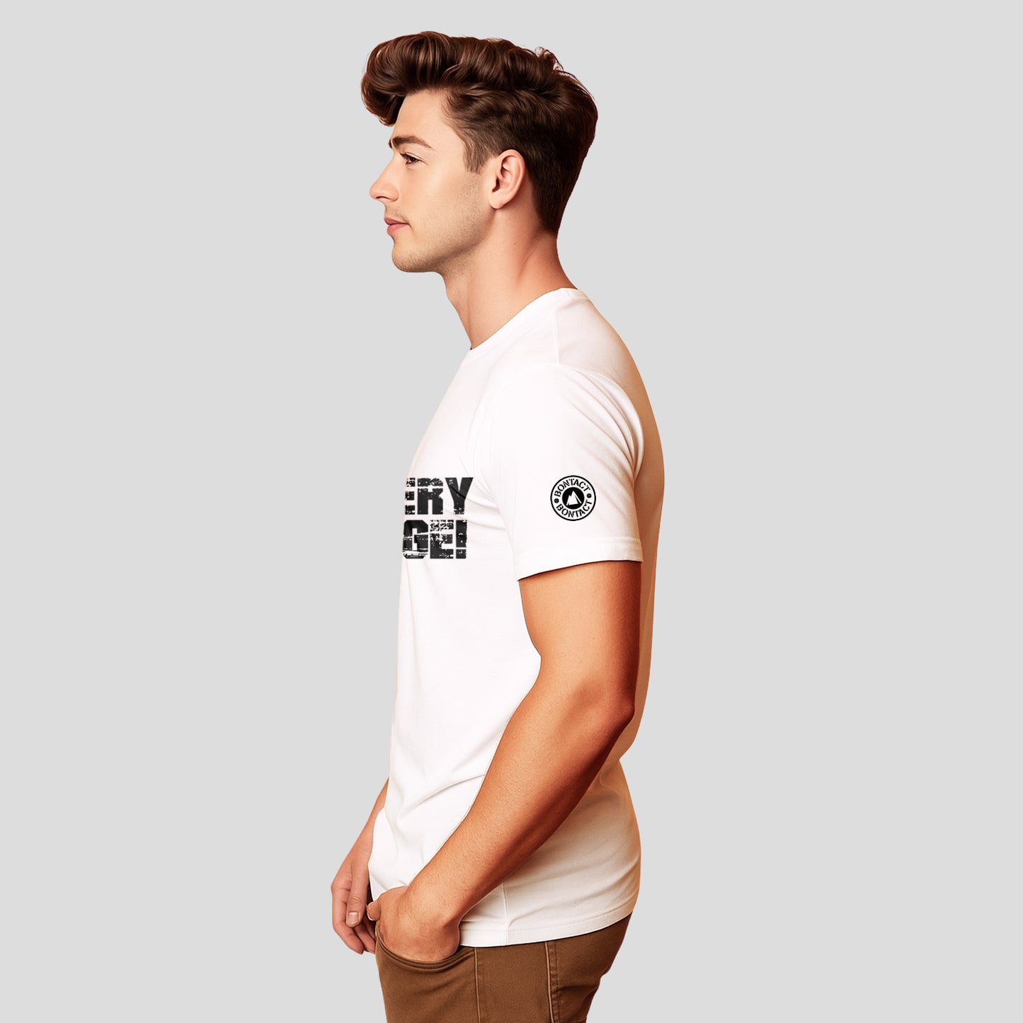 Bontact FIT FOR EVERY CHALLENGE Round-Neck Half Sleeve T-Shirt (White)