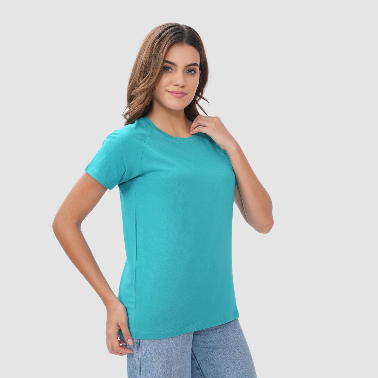 Women Knitted Fabric Regular Fit Short Sleeve Tee/T-shirt - Garden Green