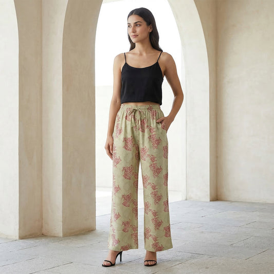 Beige Floral Printed Palazzo for Women | Comfortable Fit (Pack of 1)