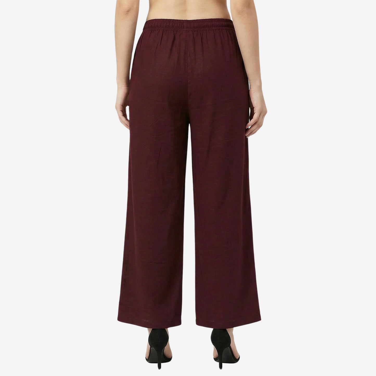 Women Solid Woven Viscose Palazzo -Wine