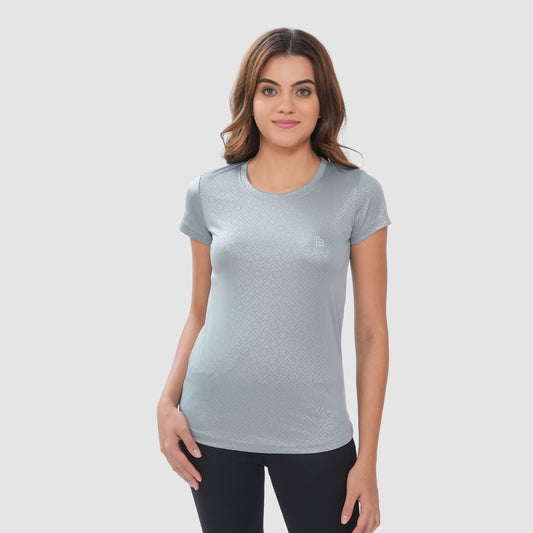 Women Knitted Fabric Regular Fit Short Sleeve Tee/T-shirt - Lt.Grey