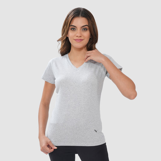 Women Knitted Fabric Regular Fit Short Sleeve Tee/T-shirt - Lt.Grey Mill
