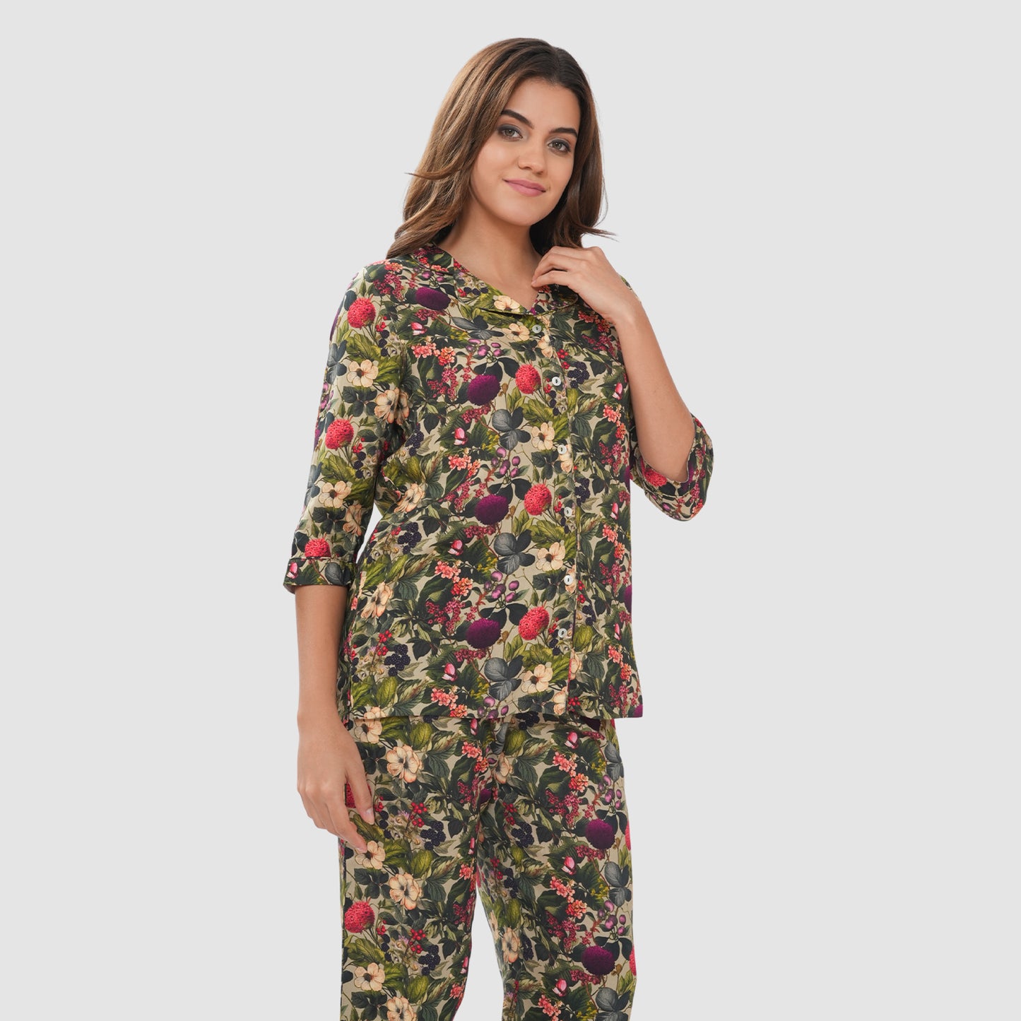Bonjour Women's Floral Print Cotton Lounge Wear Set