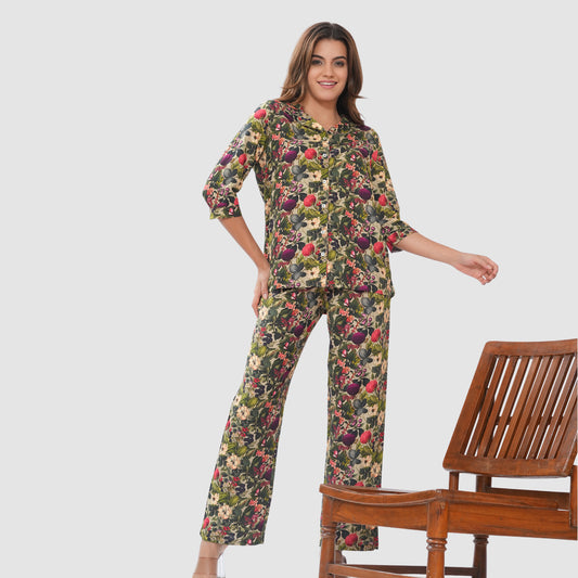 Bonjour Women's Floral Print Cotton Lounge Wear Set